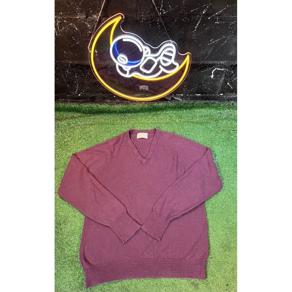 Vintage Christian Dior Sweater Mens XL Red V‎ Neck Orlon Acrylic 90s USA Made